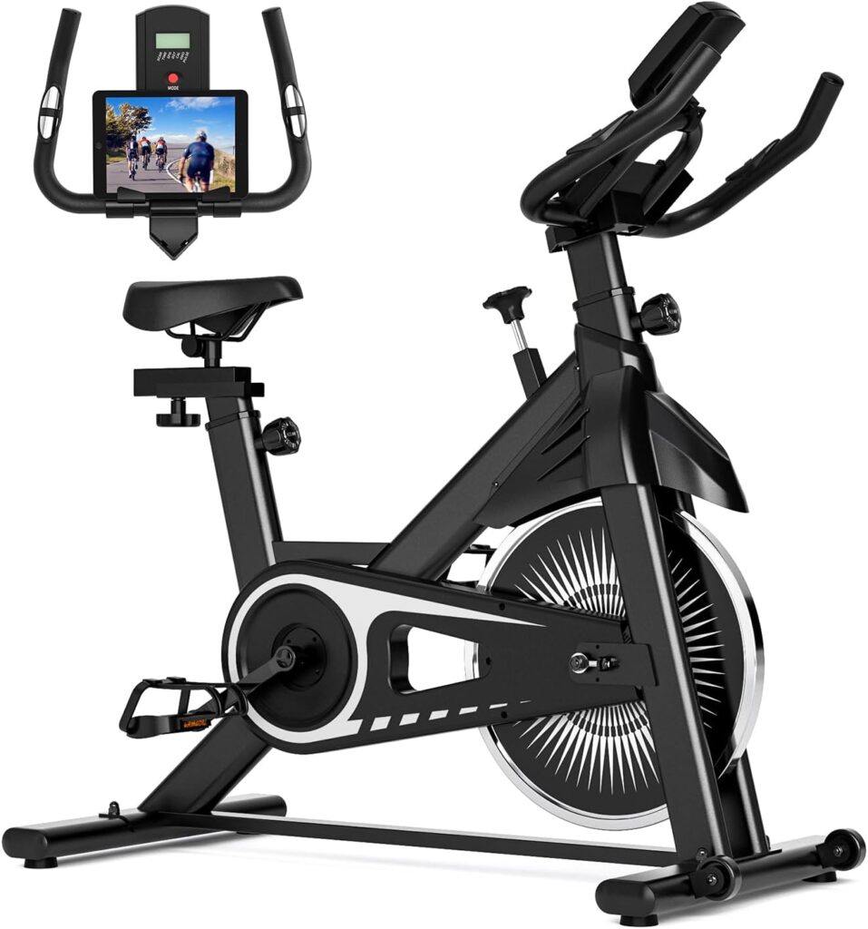 Exercise Bike,Adjustable Resistance Indoor Cycling Bike for Home Exercise – Stationary Bike with Smartphone Holder, LCD Display & Heart Rate Monitor
