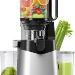 Cold Press Juicer, 5.3″ Extra Large Feed Chute Fit Whole Fruits & Vegetables, 350W Slow Masticating Juicer Machines, Easy to Clean, High Juice Yield（Silver）