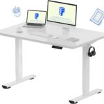 FLEXISPOT EN1 Whole-Piece Standing Desk 48 x 30 inches Electric Height Adjustable Desk for Home Office w/Automatic Smart Keypad (Upgraded White Frame + White Top, 2 Packages)