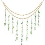 Hanging Eucalyptus Boho Wall Decor Large Boho Bedroom Wall Hanging Wooden Bead Garland Artificial Eucalyptus Natural Greenery Decoration, 36 x 36 Inch