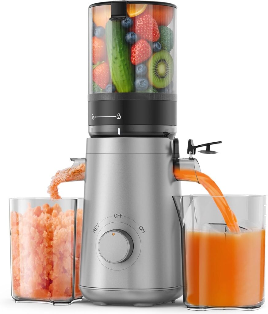 Juicer Machines with 5.8″ Wide Feed Chute, Cold Press Juicer Fits Whole Veggies & Fruits, High Juice Yield, BPA-Free (Silver Gray)