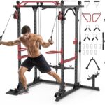 Fitness Reality Power Cage Squat Rack with Optional LAT Pulldown, Cable Crossover, 800 lb Capacity, Multi-Grip Pull-Up Bar, Adjustable Safety Bars, Strength Training for Home Gym