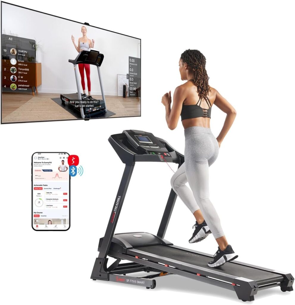 Sunny Health & Fitness Premium Smart Treadmill with Auto Incline and Free SunnyFit App Connectivity