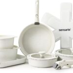 SENSARTE 17 Piece Pots and Pans Set, Nonstick Detachable Handle Cookware Set, Induction Kitchen Cookware Set with Removable Handle, Healthy Non Stick for RV, Dishwasher ＆ Oven Safe, PFOA Free (White)