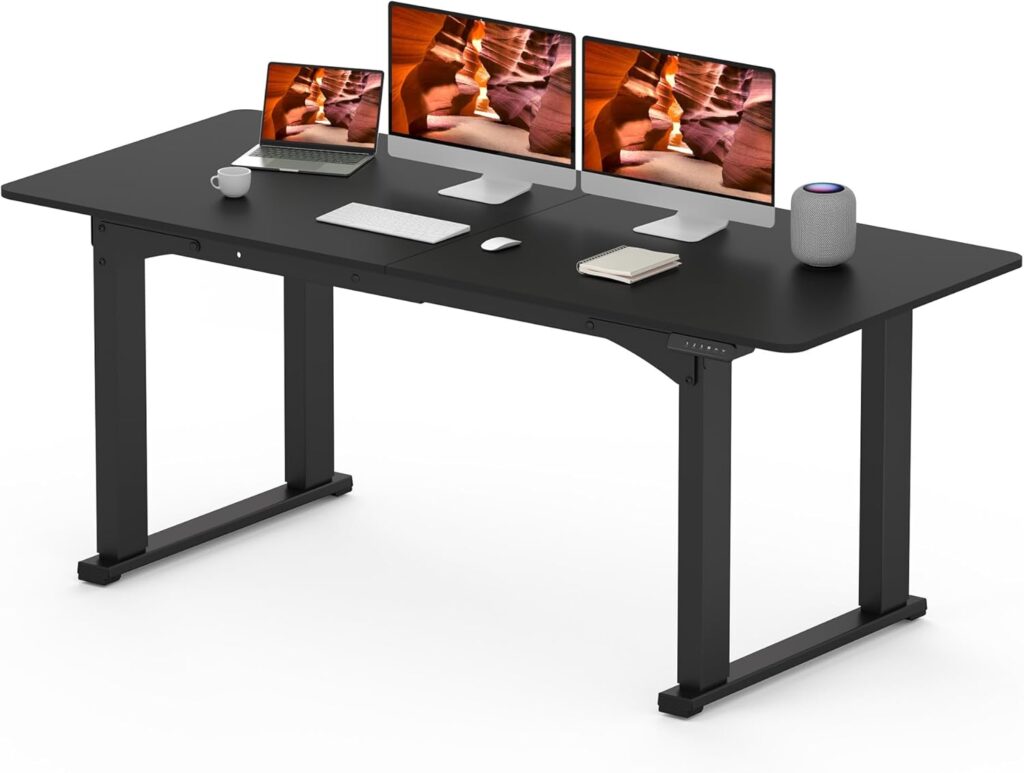4 Legs Standing Desk, Large 71×31 Inches Electric Adjustable Height Desks with Splice Board, Stand Up Desks Home Office Computer Workstation, Black