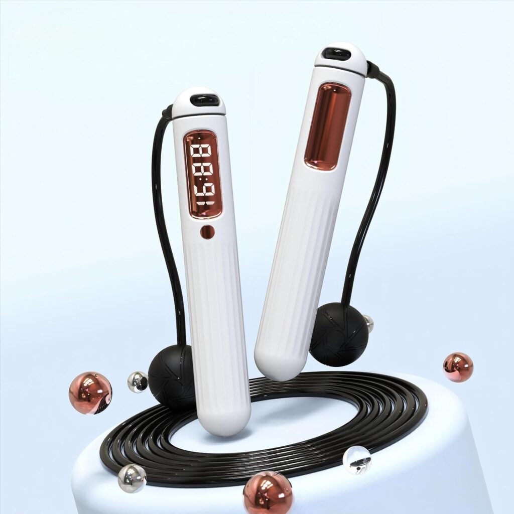 Jump Rope – Jump Rope for Men, Weighted Jump Rope, Jump Rope for Women, Adjustable Length, Smart App, LCD Counter, Durable PVC, 2-in-1 Ropeless & Traditional Modes for Home, Gym, Office, Outdoor Use