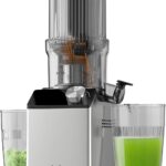 Cold Press Juicer, Juicer Machines with 4.35” Wide Feed Chute, Stainless Steel Masticating Juicers Easy to Clean, Ergonomic Operational Panel Design, High Juice Yield, Platinum Color Knob