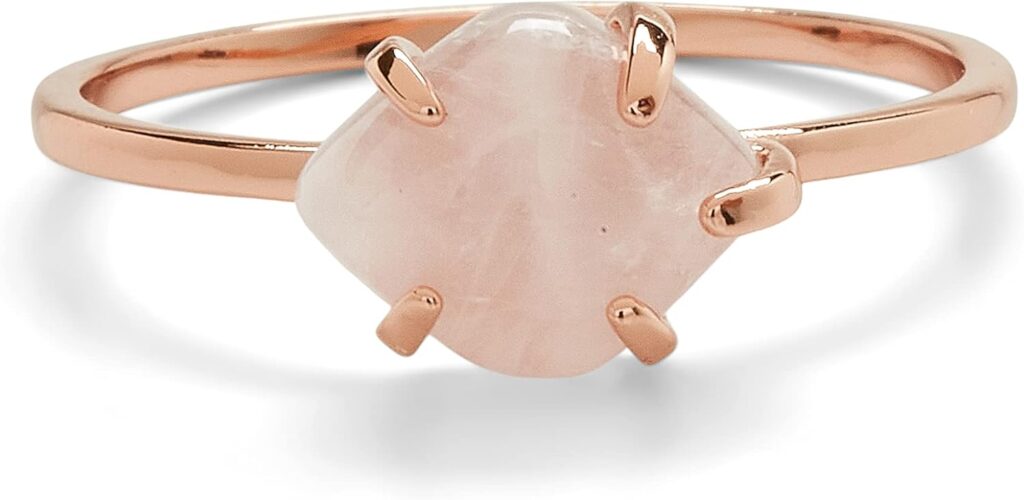 Pura Vida Rose Gold or Silver-Plated Crystal Cove Ring w/Rose Quartz or Amethyst – Brass Base, Gemstone Charm, Rhodium – Size 5-9