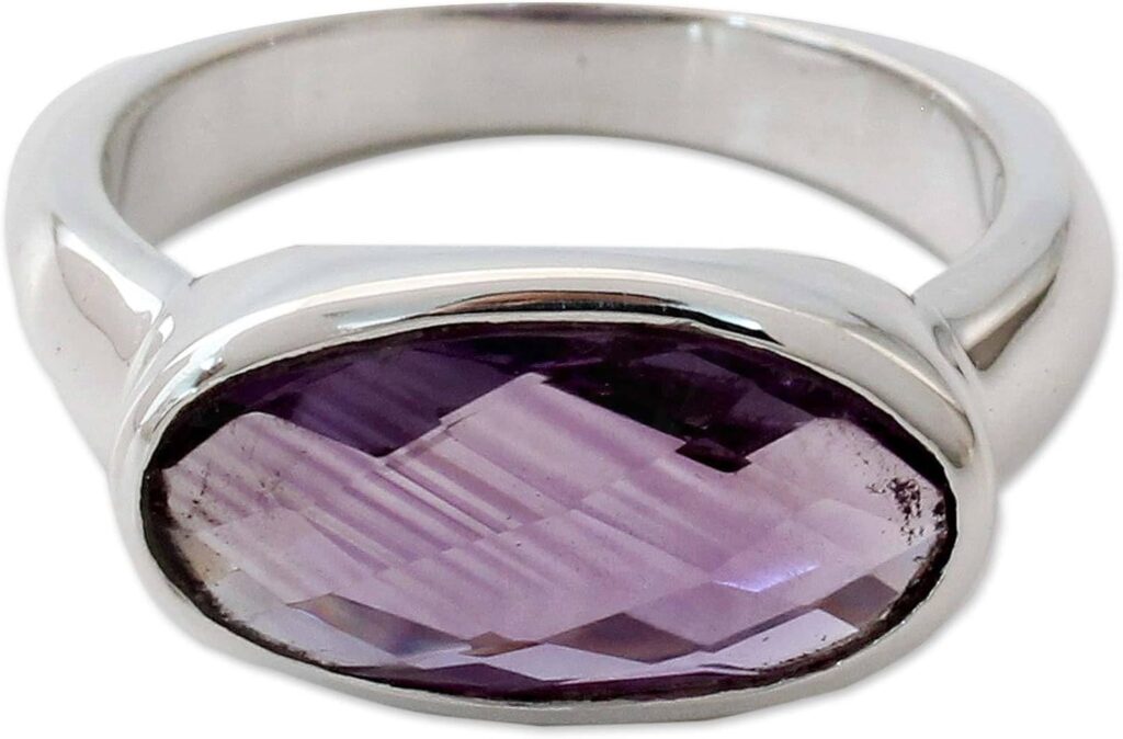 NOVICA Artisan Handmade Amethyst Cocktail Ring Three Carat .925 Sterling Silver Purple Single Stone India Birthstone ‘Purple Crown’