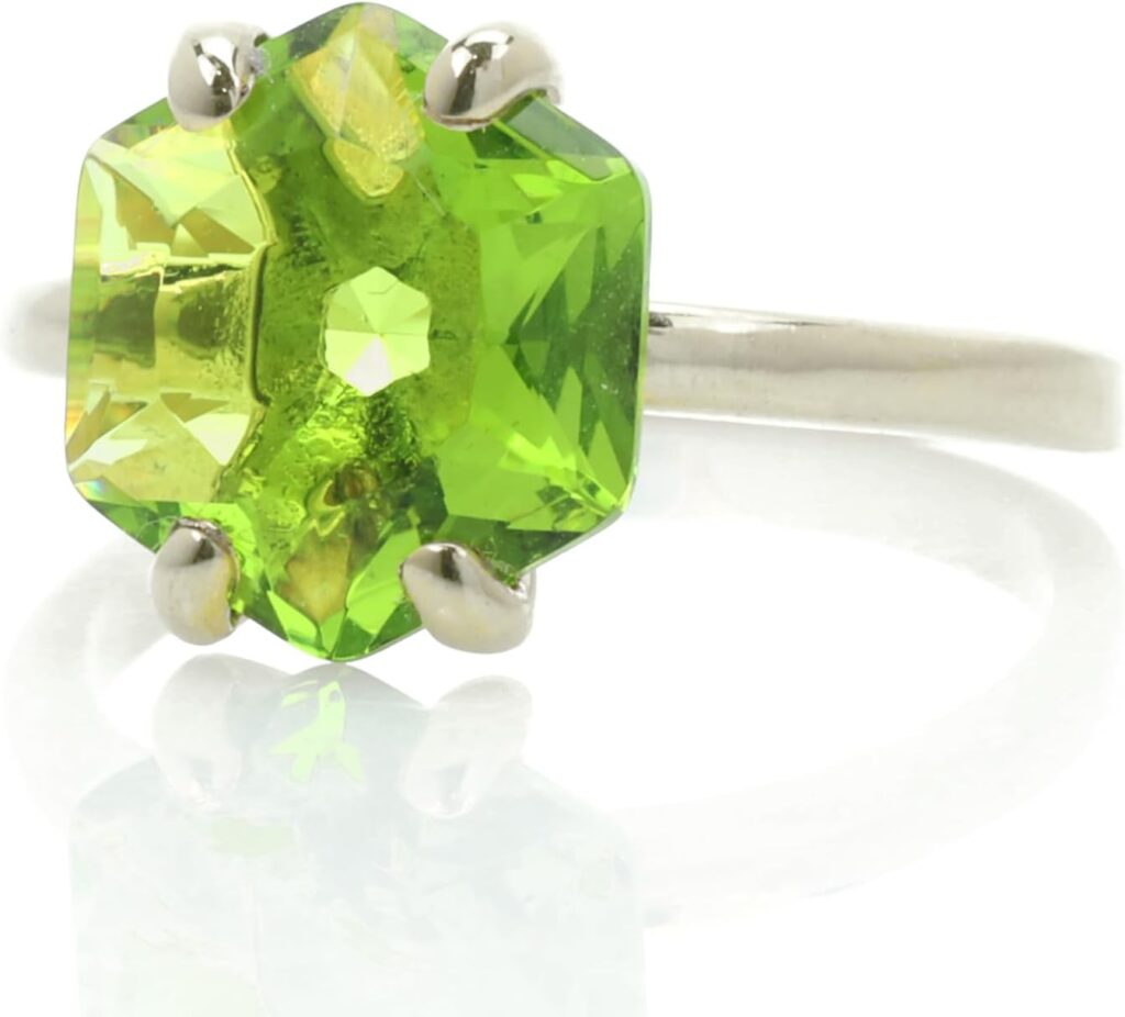 Hexagon Custom Peridot Ring – Artisan August Birthstone Ring, Statement Ring, Crystal Ring, Gemstone Ring – Vintage Ring Jewelry for Women – All Ring Sizes Available – Engravable Ring