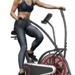 Goplus Air Bike, Fan Exercise Bike with Unlimited Resistance, Clear LCD Display, Tablet Holder, Adjustable Seat and Built-in Wheels, Fan Cycling Bike for Home Cardio Training