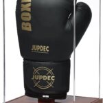 JupDec Boxing Glove Display Case, Clear Acrylic Showcase with Wood Base & Plank for Single Glove, Full Size UV Protection Souvenirs and Collectibles Box, Ideal Gift for Boxing Fans