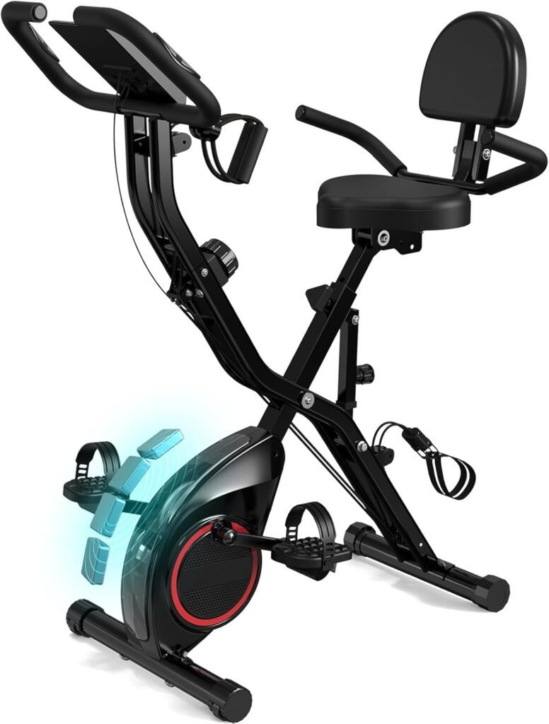 Foldable Exercise Bike Stationary Bikes for Home, 5 IN 1 Indoor Workout Bike for Seniors, with 16-Level Quiet Magnetic Resistance, 6.6 LBS Flywheel and 300LBS Capacity, 2025 Designed 817 X-bike Black