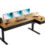 OffiGo 63 Inch L Shaped Electric Standing Desk with Drawers, Height Adjustable Large Desk with Power Outlets, Sit Stand Table, Writing Computer Desk for Home, Office, Workstation, Rustic Brown