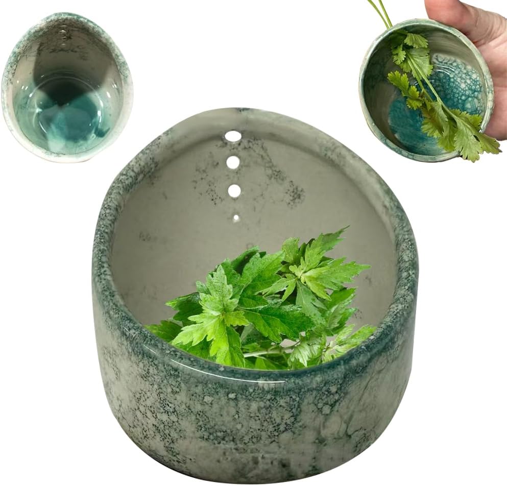 Pottery Herb Stripper, 2025 New Pottery Herb Stripper Bowl, Handmade Ceramic Herb Peeling Cup with Different Round Hole Sizes for Peeling Off The Leafy Assembly (Style-01)