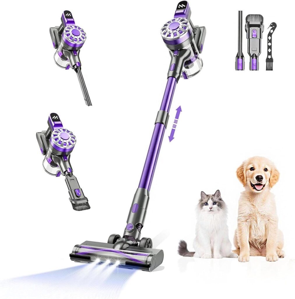 Cordless Vacuum Cleaner,Vacuum Cleaners for Home with Super Suction,Lightweight Stick Vacuum with 35 Mins Runtime,Rechargeable Cordless Vacuum for Carpet, Tile, Pet Hair, Hardwood Floors(Purple)