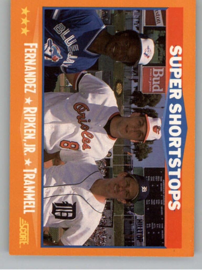 1988 Score #651 Tony Fernandez/Cal Ripken Jr./Alan Trammell AL Slugging Shortstops Toronto Blue Jays/Baltimore Orioles/Detroit Tigers Official MLB Baseball Trading Card in Raw (NM or Better) Condition