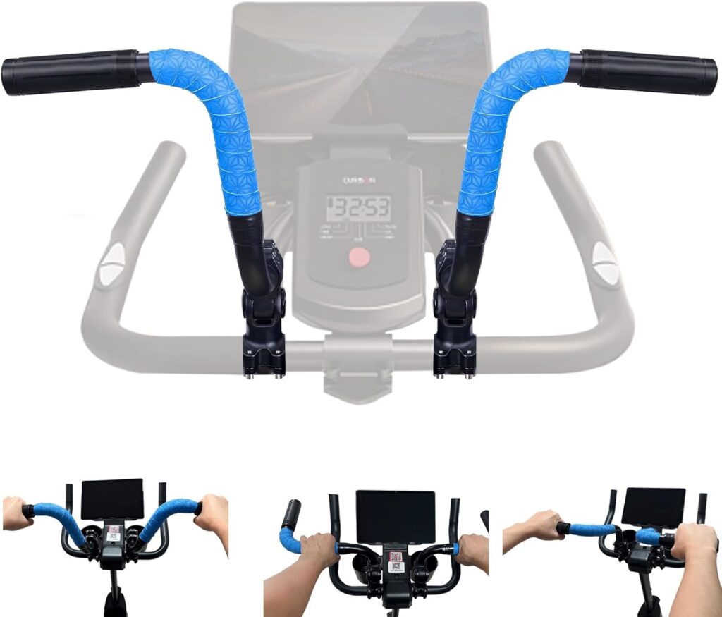 Handlebar Extender for Peloton Indoor Exercise Bikes, 1 Pair of Ultimate Handlebar Extension of Peloton Accessories (Sheep-horn (with Blue Tapes & Grips))