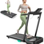 UREVO Foldimix Treadmill Walking Pad with Adjustable Handle Bar for Home Office, Multi-Functional Workstation Treadmill, Dual Brushless Motorized, 14-Point Shock Absorption, Compact Design