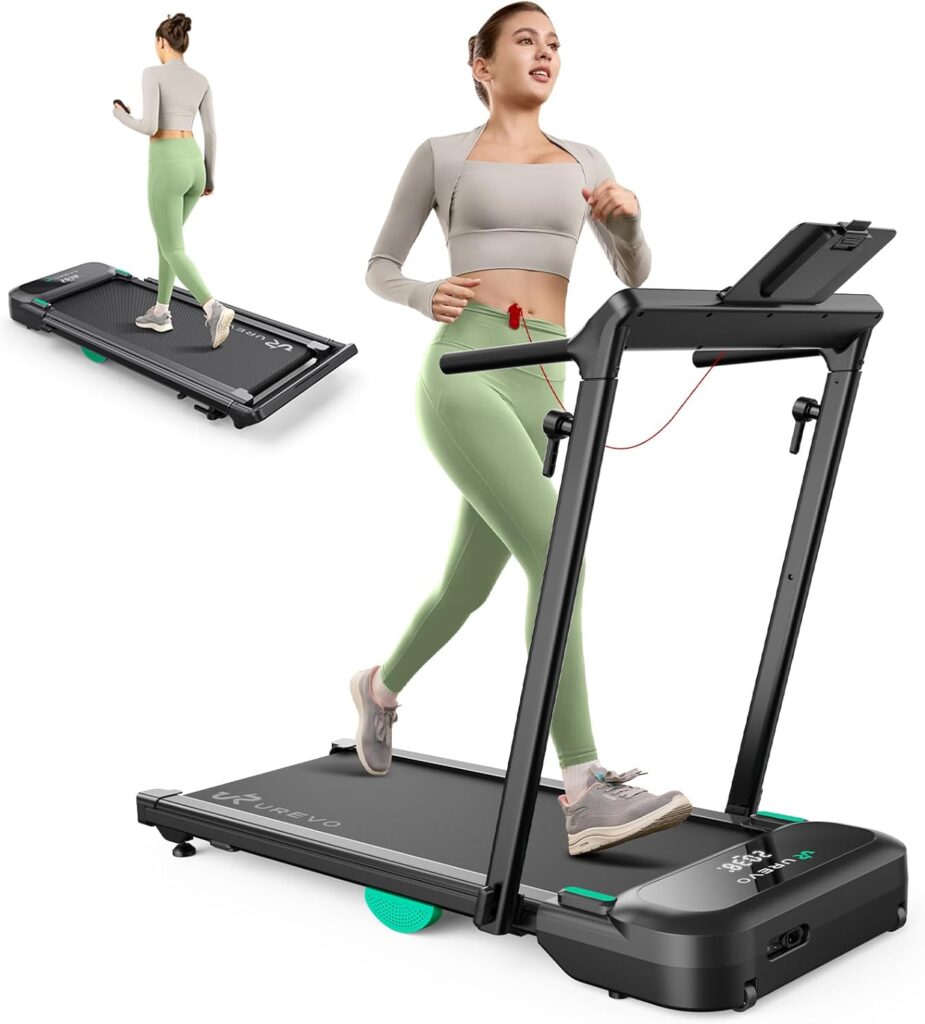 UREVO Foldimix Treadmill Walking Pad with Adjustable Handle Bar for Home Office, Multi-Functional Workstation Treadmill, Dual Brushless Motorized, 14-Point Shock Absorption, Compact Design