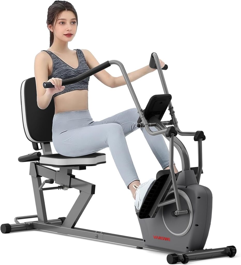 VANSWE Recumbent Exercise Bike with Arm Exerciser for Seniors Adults Home Training – Elliptical Recumbent Cross Trainer with Magnetic Resistance, Free App, Bluetooth Connectivity and Pulse Sensor