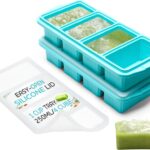 Silicone Freezer Tray With Lid – Soup Freezer Container molds – Large Ice Cube Tray- makes 8 perfect 1 cup portions cubes, 2-Pack Freezer Storage Food Soups & Meal Prep – Oven & Dishwasher -Safe