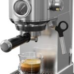 Espresso Machine 20 Bar, Compact Espresso Maker Stainless Steel 1450W Professional Coffee Machine for Latte & Cappuccino with Steam Wand
