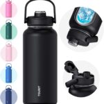 TOURIT 32 oz Insulated Water Bottle, Stainless Steel Sports Water Bottles With Top Handle, Double-Wall Travel Thermal Water Flask, BPA Free Leakproof Water Bottle for Sports and Travel (Obsidian)