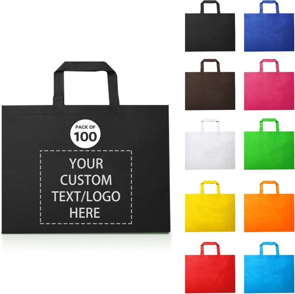 100 Reusable Shopping Bags custom bags with logo-Ideal for Company Promotions, commercial advertising,grocery bags