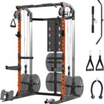 GarveeLife Power Cage, 2000 LB Squat Rack with Dual Pulley Cable Crossover, Multi-Function Home Gym Power Rack with Attachments, Full Body Strength Training Equipment for Home