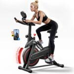 Exercise Bike, Adjustable Magnetic Resistance Stationary Bikes for Home with 300lbs Capacity Compact, App Compatible, Indoor Cycling Bike with Extra Comfort Seat & Tablet Mount