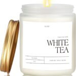 White Tea Candles for Home Scented, Natural Soy Wax Aromatherapy Non Toxic Scented Candle, Handmade Highly Scented & Long Lasting Jar Candle for Stress Relief, Relaxation, Holiday Gifts (9oz)