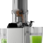 Cold Press Juicer, Juicer Machines with 4.35” Wide Feed Chute, Stainless Steel Masticating Juicers Easy to Clean, Ergonomic Operational Panel Design, High Juice Yield, Gray Knob