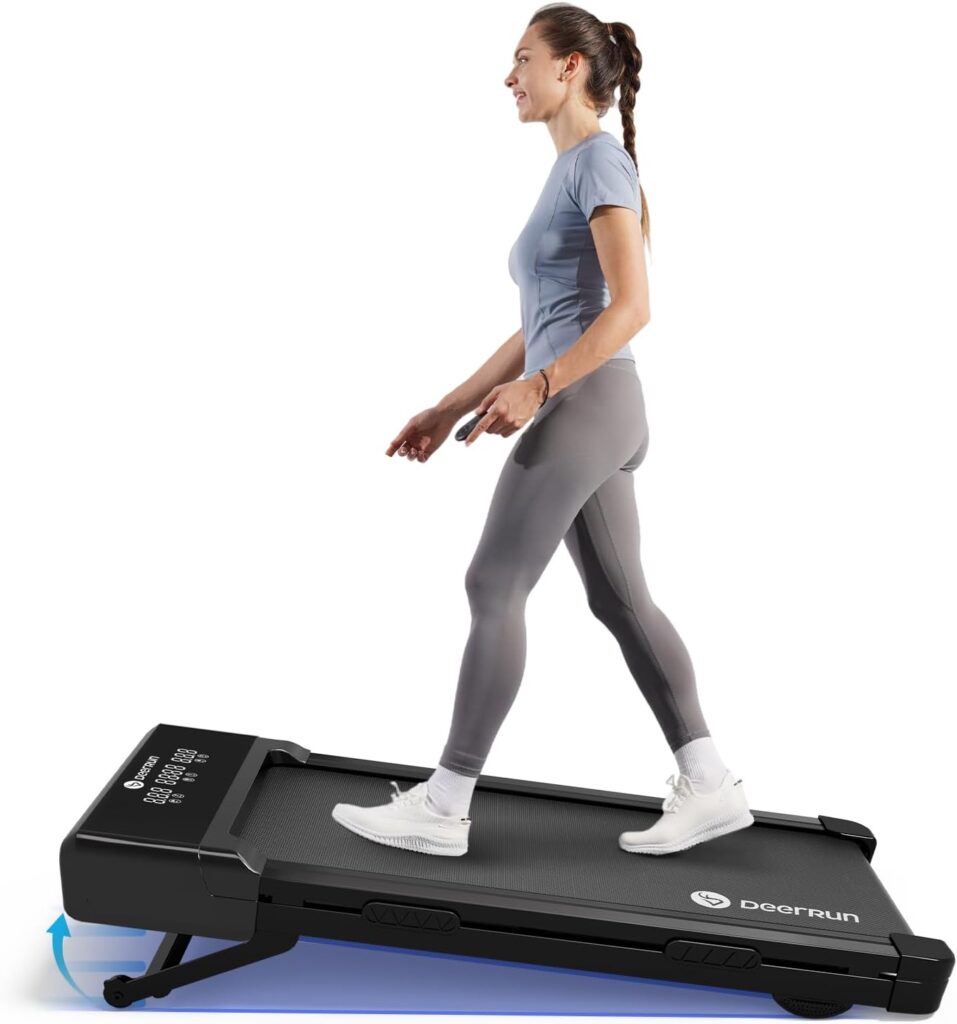 DeerRun Walking Pad with 12% Auto Incline, 3.0HP Under Desk Treadmill with Remote Control & APP, Portable Walking Pad 300 lbs Capacity for Home Office, Small Treadmill for Jogging Running
