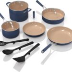 Ninja Ceramic Cookware Set, Extended Life 11-Piece Kitchen Cookware Sets with Comfort Grip, Nonstick Fry Pans, Pots, PTFE Free, Oven & Dishwasher Safe, Stovetop Compatible, Navy Blue, CW49011