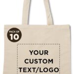 DISCOUNT PROMOS Custom Natural Cotton Fiber Tote Bags (Set of 10) – Personalized, Reusable & Eco-Friendly – Perfect for Grocery, Promotions, Branding – Natural Color, 14.5″X16″, 5 OZ Cotton