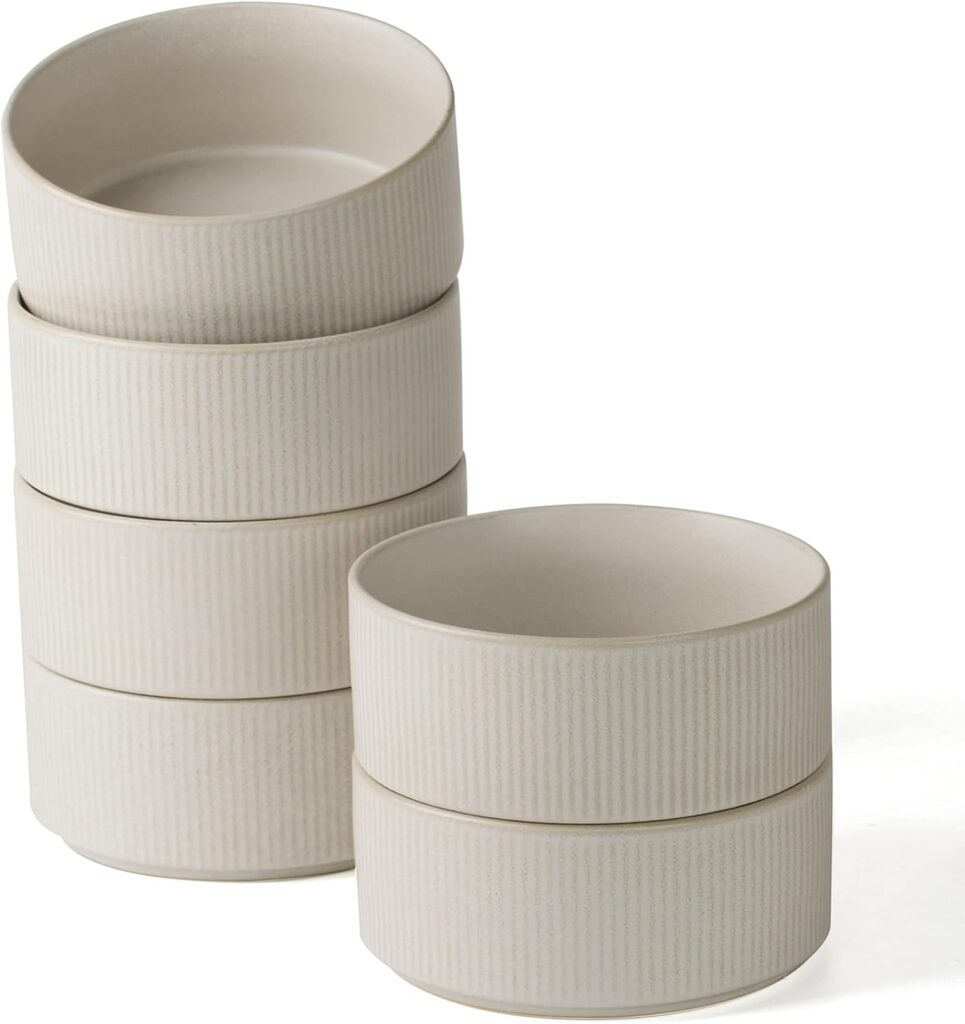 famiware Star Cereal Bowl Set, Soup Bowls Set of 6, Double Reactive Glaze, Stackable, 23oz Deep Bowls Suitable for Cereal, Popcorn, Oatmeal, Dessert – Dishwasher and Microwave Safe, Matte White