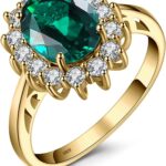 JewelryPalace Princess Diana Kate Middleton Class Gemstone Birthstone Sapphire Halo Engagement Rings for Women, Anniversary 14K White Yellow Rose Gold Plated 925 Sterling Silver Promise Rings for Her