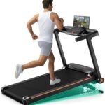 Treadmill with 0-15% Auto Incline, 3.5HP Quiet Brushless Foldable Treadmills for Home, Small Space Portable Running Walking Machine, 300 Lbs Capacity with Bluetooth APP & Pulse Monitor