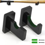Solid Wood Baseball Bat Display Rack – Wall Mount Horizontal Bat Holder with Soft Velvet Liner, Easy Install Bracket for Baseball, Softball, Lacrosse Stick – Black (2PCS)