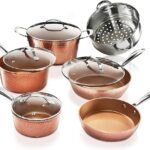 Gotham Steel Hammered 15 Pc Ceramic Cookware Set, Induction Pots and Pans Set Non Stick with Cooking Utensils & Steamer, Non Toxic Ceramic & Titanium Coating PFOA PFOS Free, Oven & Dishwasher Safe