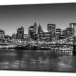 Biuteawal – Black and White Brooklyn Bridge Canvas Wall Art New York City Picture Print Manhattan Night Skyline Painting on Canvas Modern Home Office Wall Decoration Ready to Hang