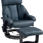 HOMCOM Massage Recliner Chair with Ottoman, 360° Swivel Recliner and Footstool, 10 Point Vibration, PU Leather Reclining Chair with Side Pocket and Remote Control, Blue