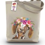 Goat with Flower Crown Tote Bag from Hippie Hound Studios – Goat Gifts for Mom – Handmade Totes – Goat Canvas Totes – Cute Goat Reusable Shopping Bag – Goat Lover Gifts – Grocery Bag – Beach Bag