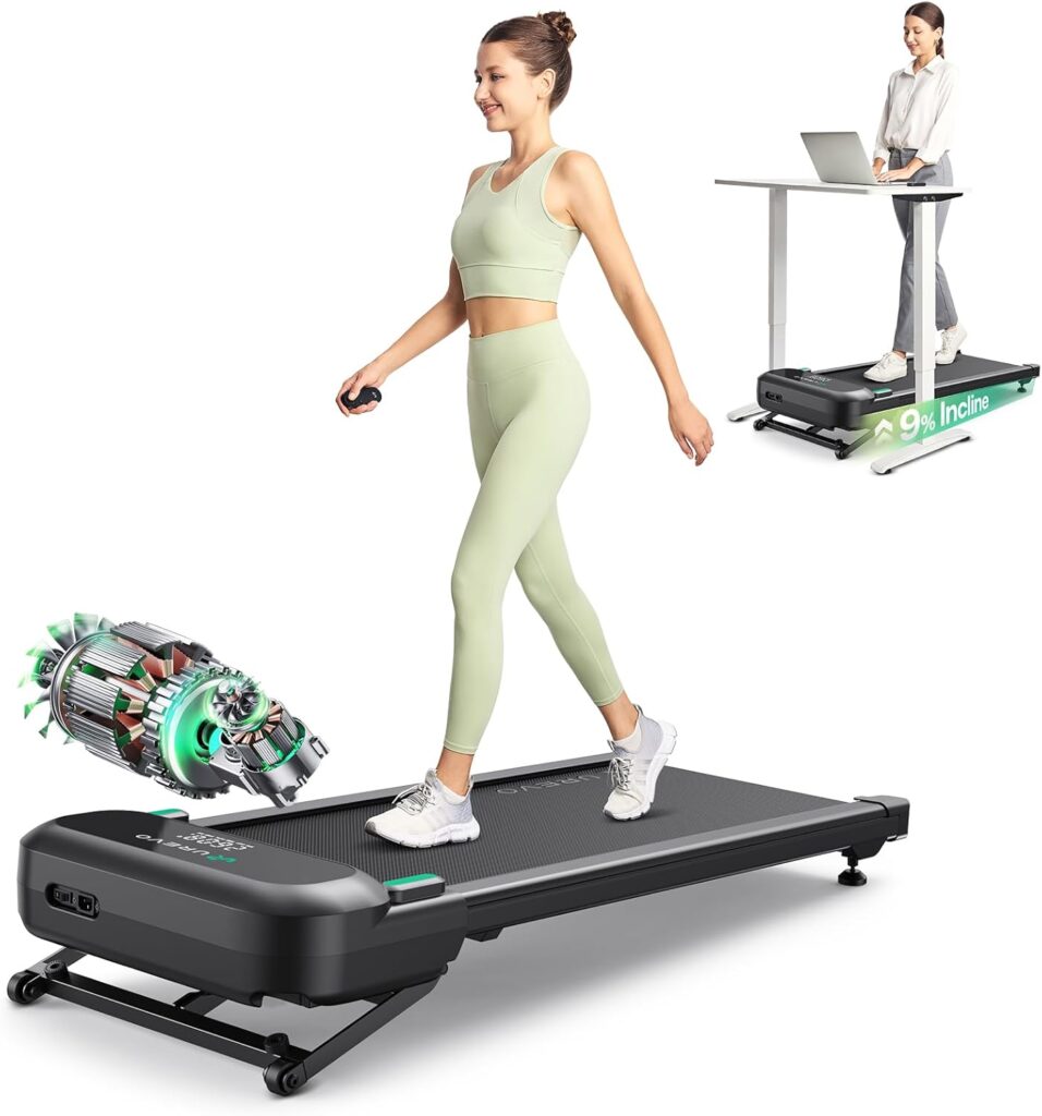 UREVO Smart Walking Pad Treadmill 5L Quiet Operation, 2.5HP Dual Brushless Motorized,AI App with World Tour & HIIT, 9% Auto Incline, 12-Point Shock Absorption,Immersive Home Hiking & Fitness
