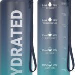 Sahara Sailor Water Bottle, 32/25/17oz Durable and Leakproof Water Bottles Motivational with Time Marker, Tritan, BPA Free, Wide Mouth with Easy Clean Brush for Gym, Travel, School, Office (1 Bottle)