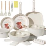 23Pcs Ceramic Cookware Set Non Stick Pots and Pans Set Non Toxic with Detachable Handle Induction Kitchen Cookware Set Space Saving, Oven & Dishwasher Safe, Cream White