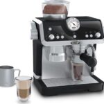 Casdon De’Longhi Toys Barista Coffee Machine. Toy Kitchen Playset for Kids with Moving Parts, Realistic Sounds and Magic Coffee Reveal. For Children Aged 3+, Silver, Black