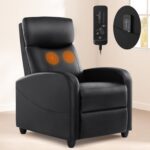 SMUG Recliner Chair for Living Room, Leather Recliners, Home Theater Seating with Lumbar Support with Adjustable Backrest and Footrest, Modern Living Room Furniture with Padded Seat Backrest, Black