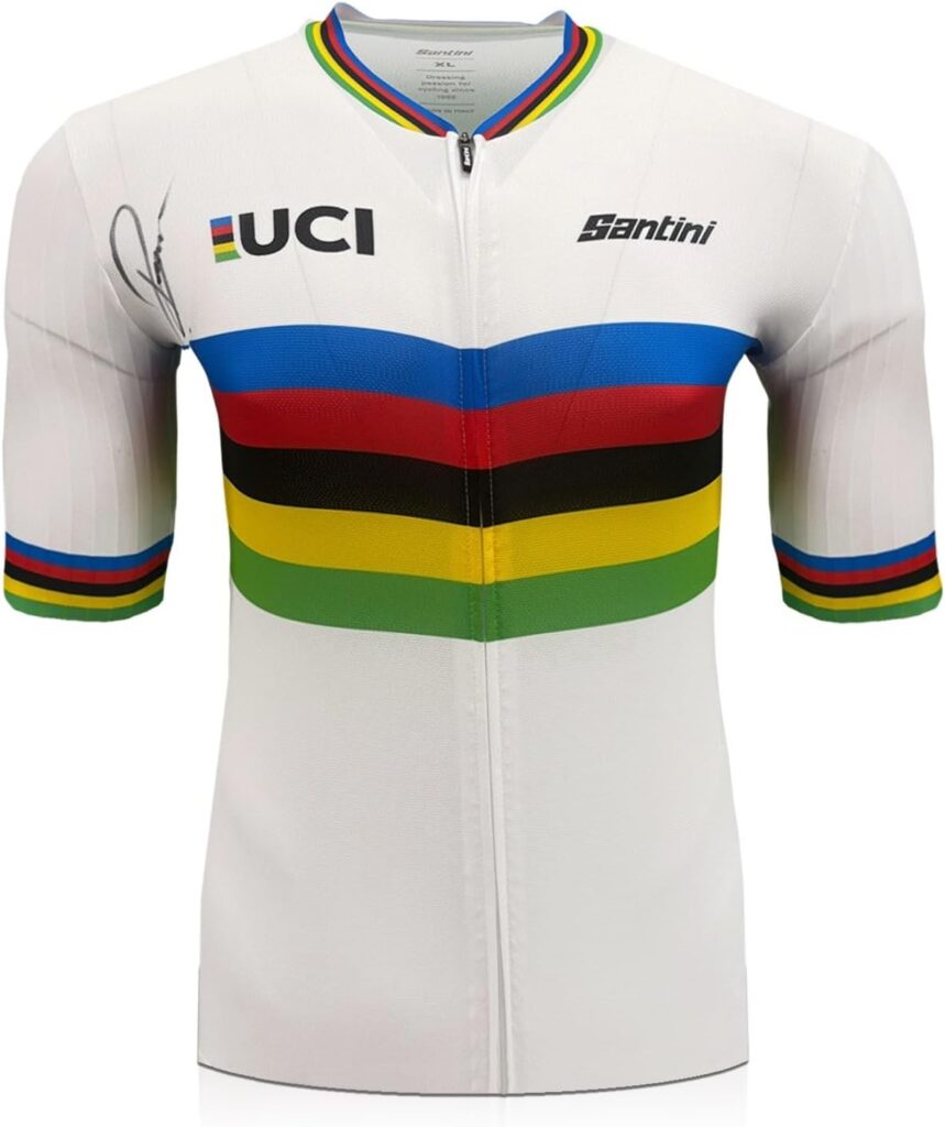 Tadej Pogacar Signed UCI 2025 World Champion Cycling Jersey White